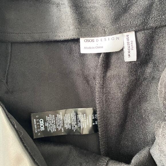 ASOS Design Faux Leather Trousers Black High Rise Subtle Flare Pants Size 6P - Picture 8 of 9